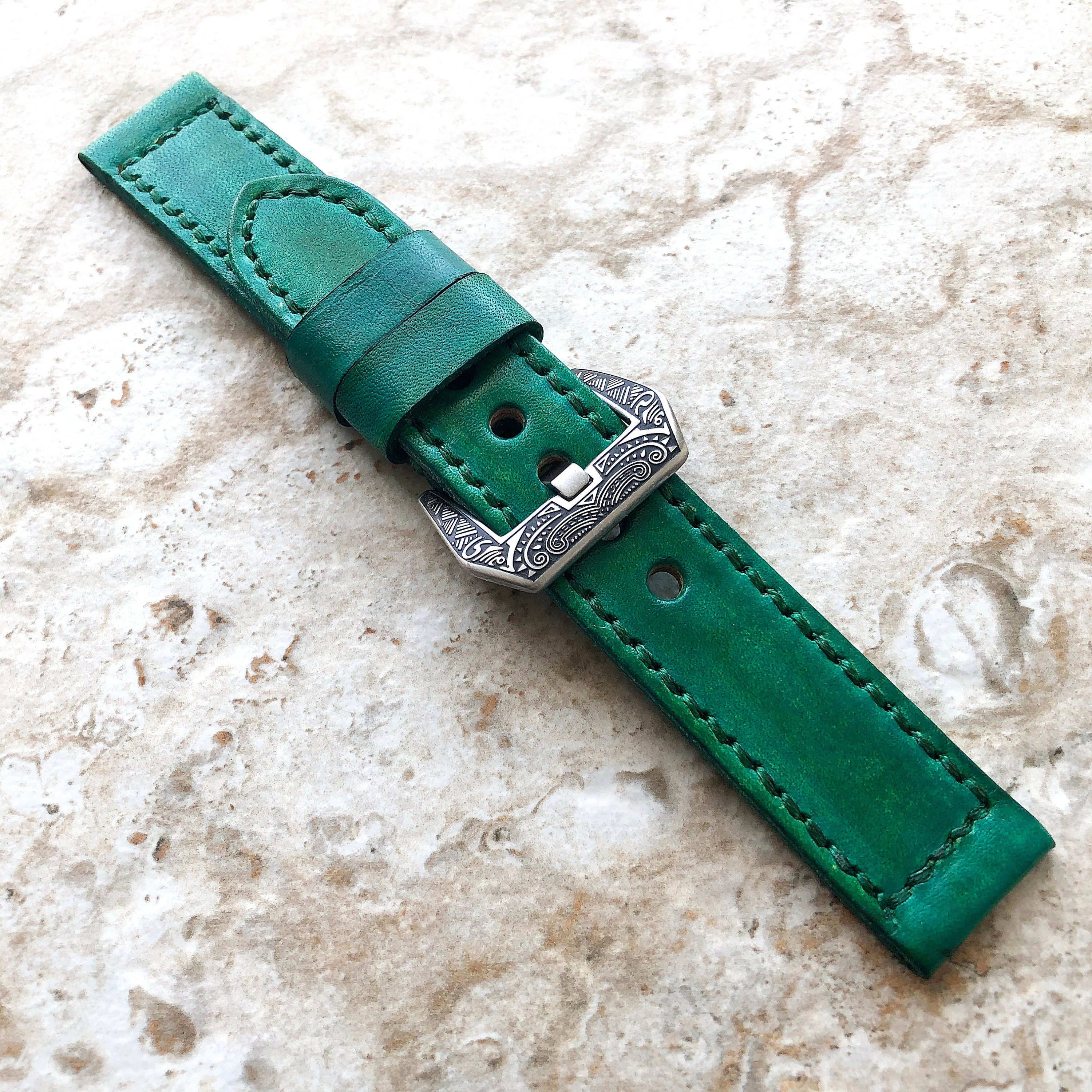 Apple Watch Band Ultra 2 49mm and 9 8 Series 41mm 45mm Case Premium Straps Brushed Green Color Fully Stitched Genuine Leather for iWatch